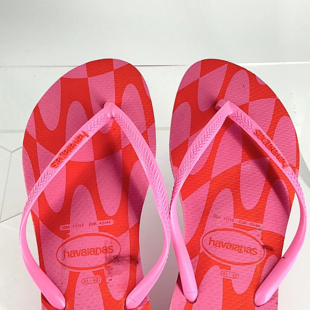 Havaianas Size Size 11 12 Pink Orange Wave Flip Flop Thong Sandals Womens Brazil